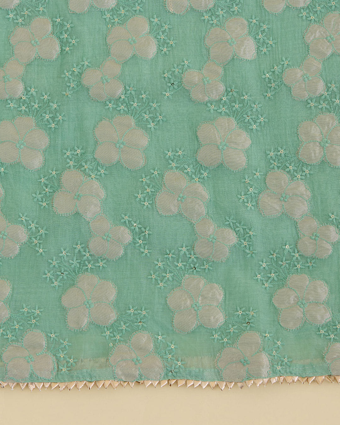 Green Mal Chanderi Appliqué Embroidered Suit Set