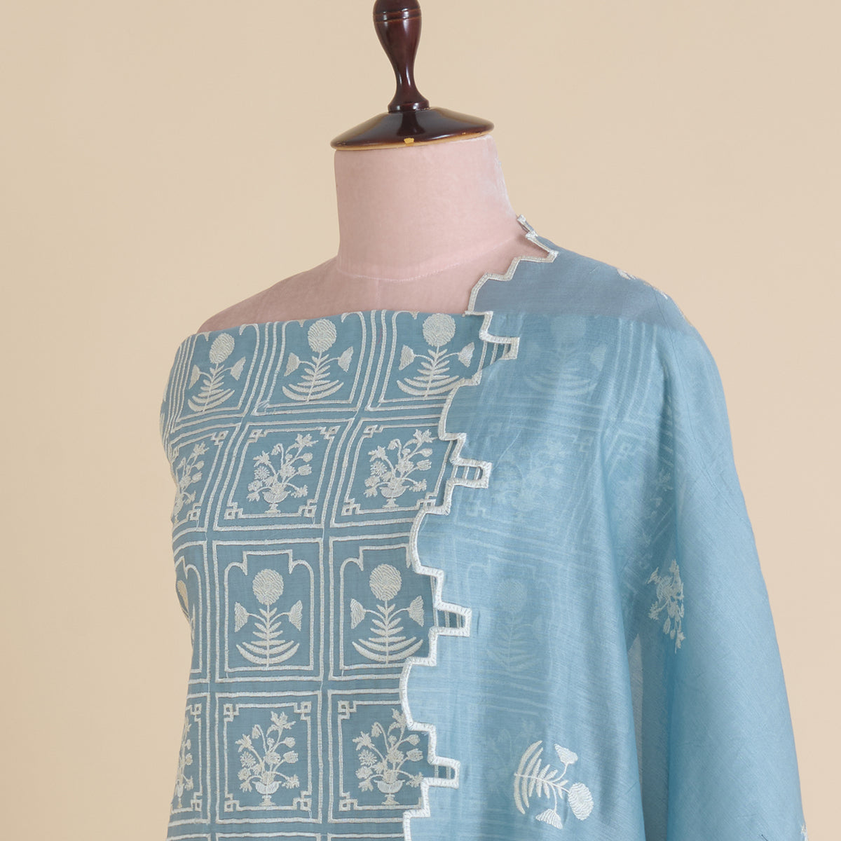 Grey Fine Chanderi Thread Embroidered Kurta with Dupatta