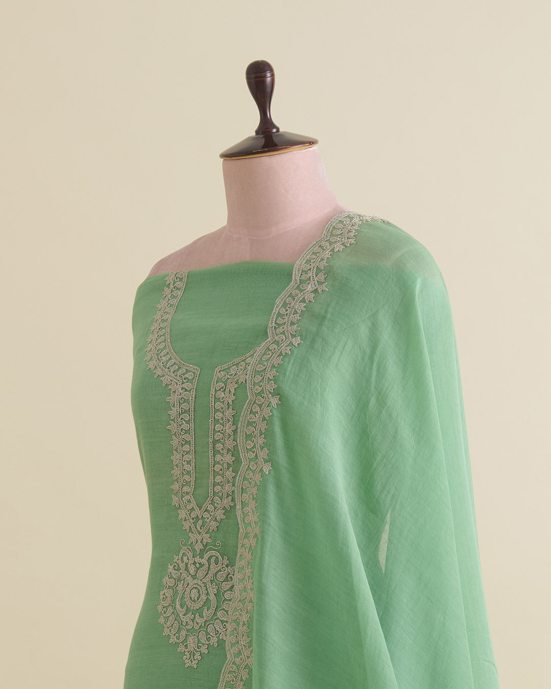 Green Mal Chanderi Kurta Set with Dori Work by Vandana