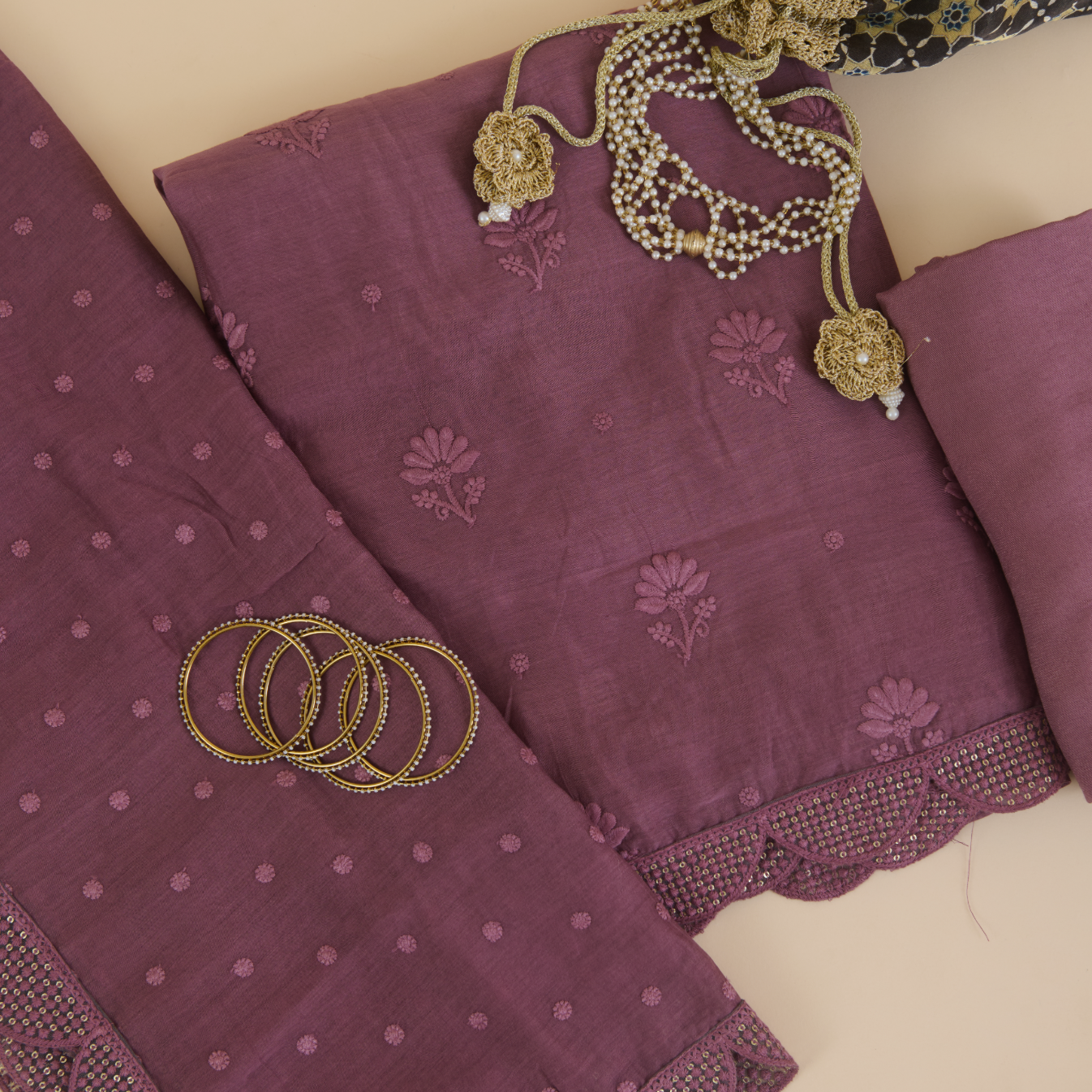 Jamuni Fine Chanderi Self Embroidered Buta Suit with Dupatta