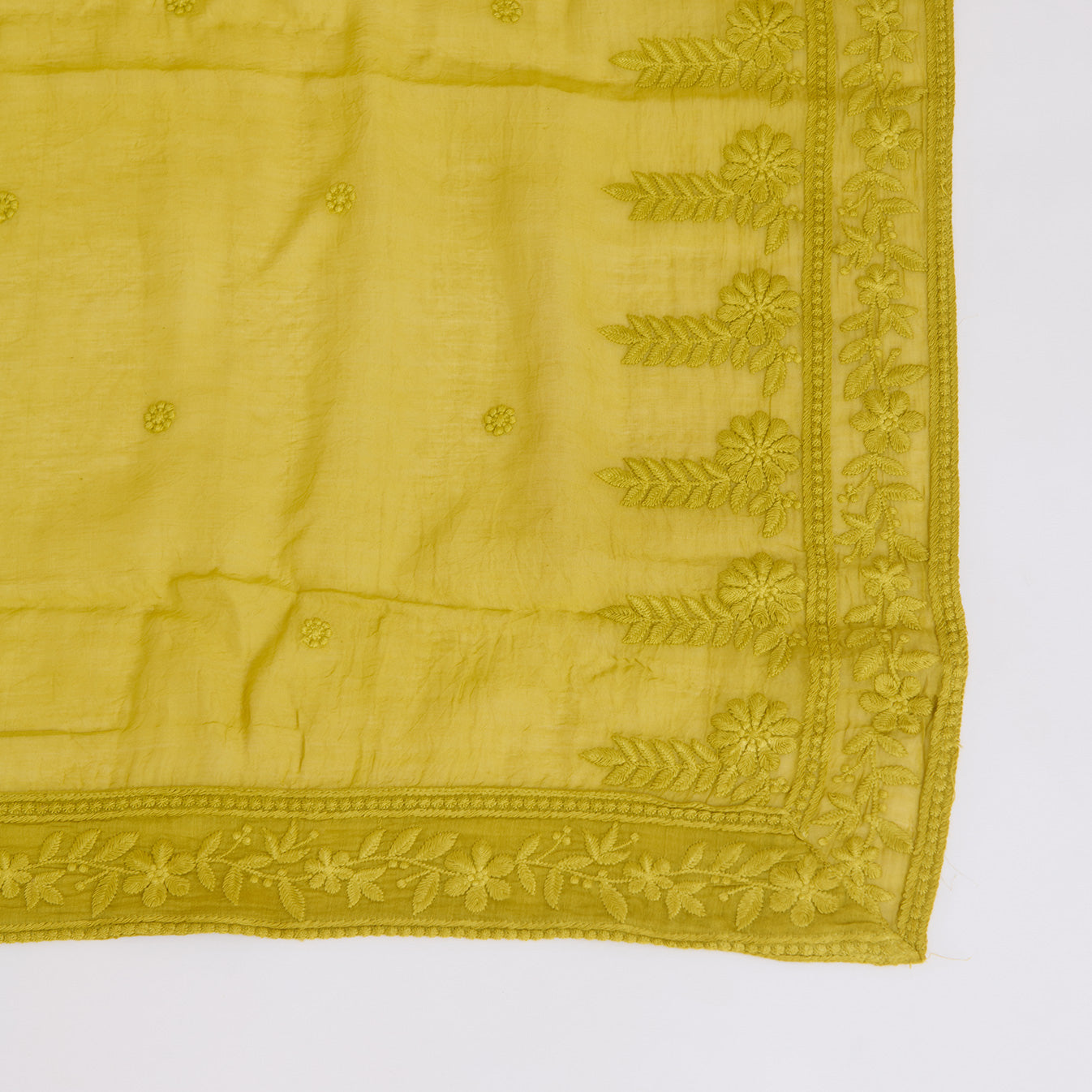 Lime Green Fine Chanderi Self Embroidered Jaal Suit
