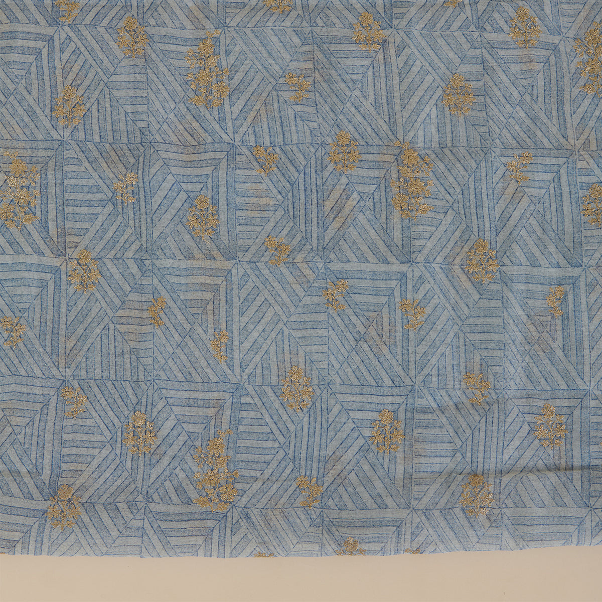 Light Blue Fine Chanderi Printed Kurta with Zari Buti & Badla Dupatta