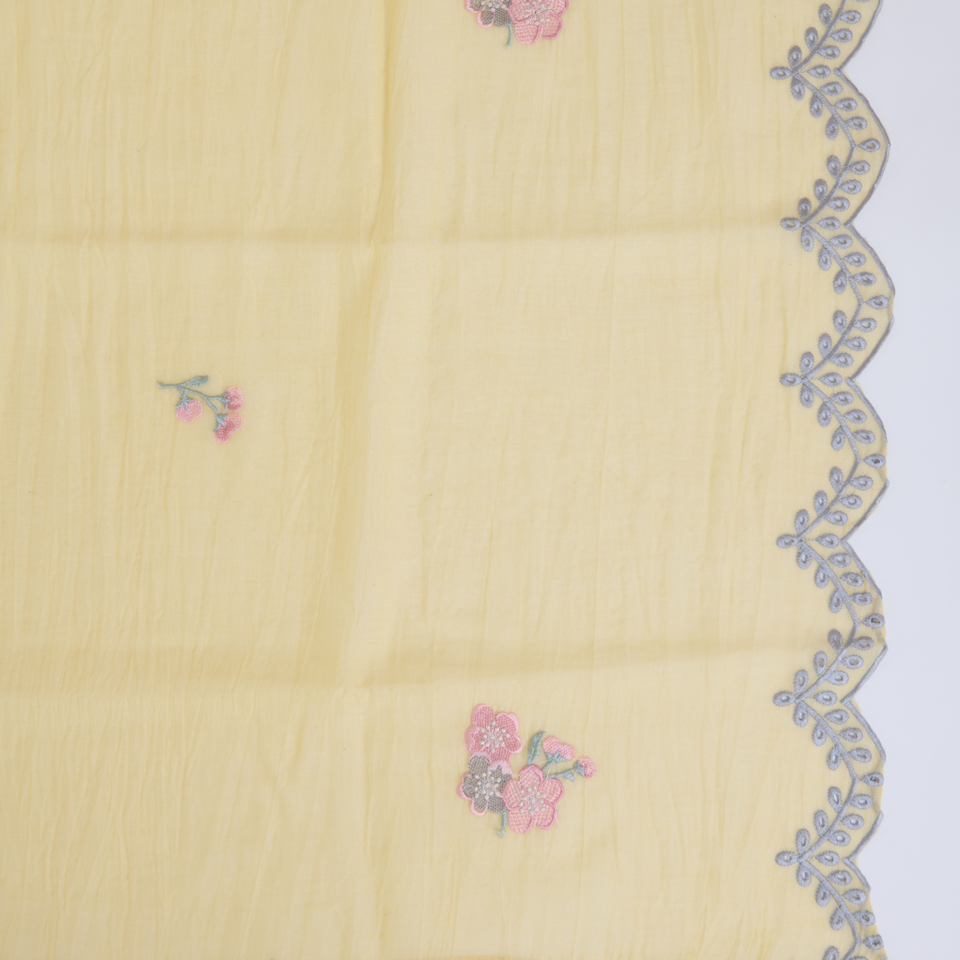 Light Yellow Fine Chanderi Thread Hakoba Stone Embroidered Suit