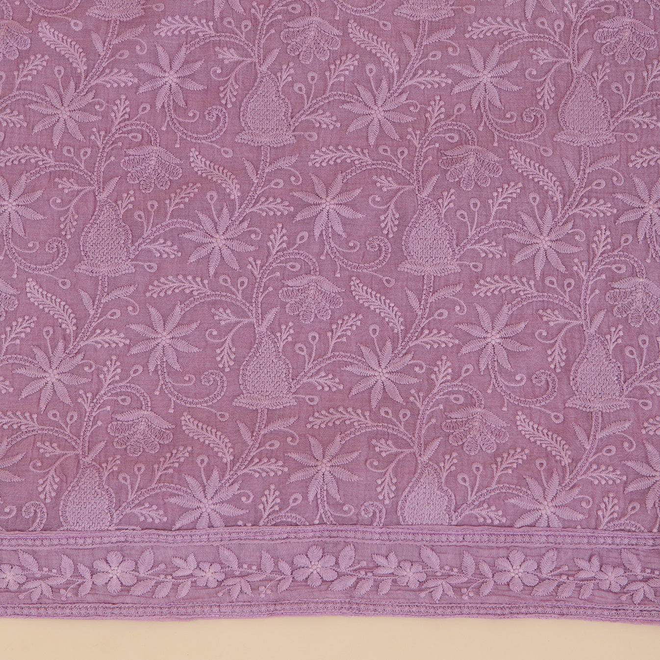 Lilac Fine Chanderi Self Embroidered Jaal Suit Set