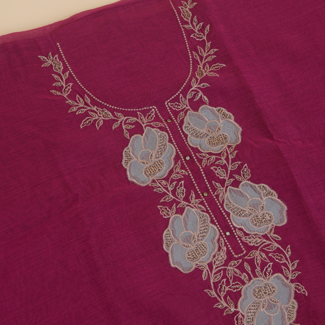 Magenta Fine Chanderi Thread & Sequin Embroidered Suit