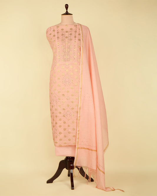 Baby Pink Chanderi Woven Suit with Lucknowi and Badla Work