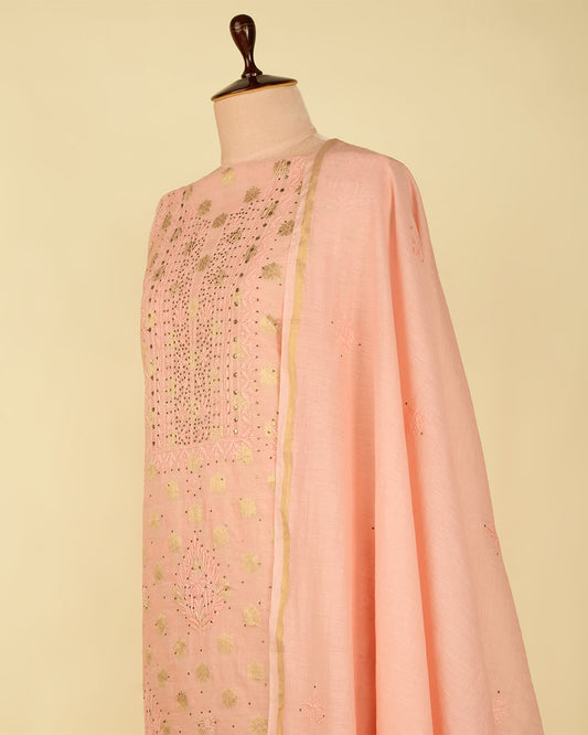 Baby Pink Chanderi Woven Suit with Lucknowi & Badla Work