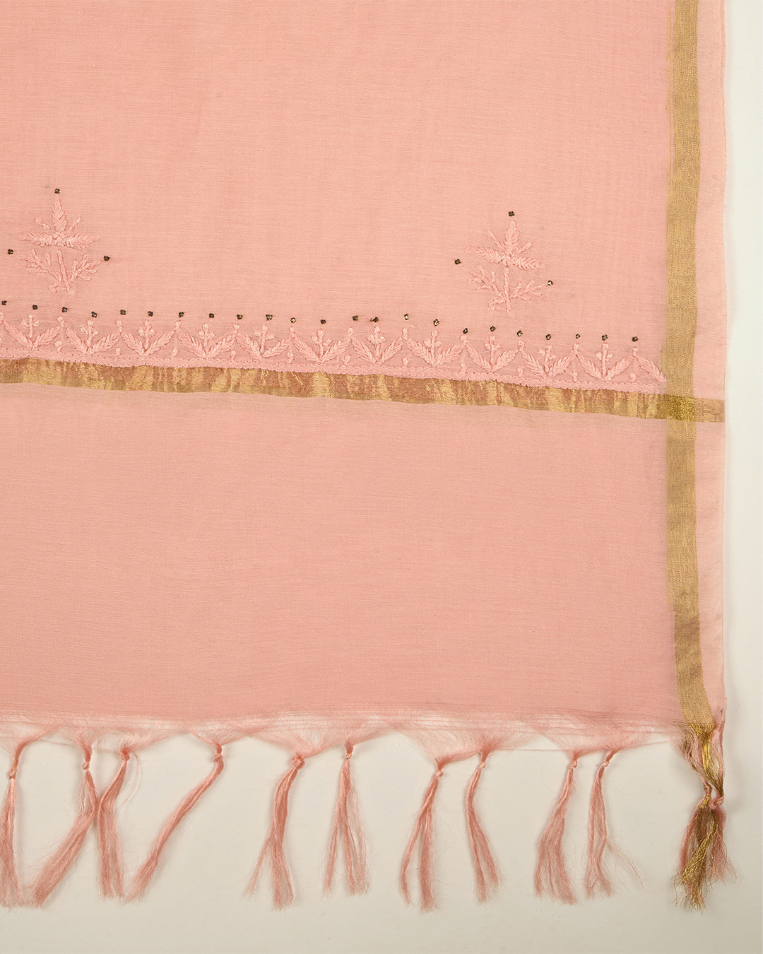 Baby Pink Chanderi Woven Suit with Lucknowi & Badla Work