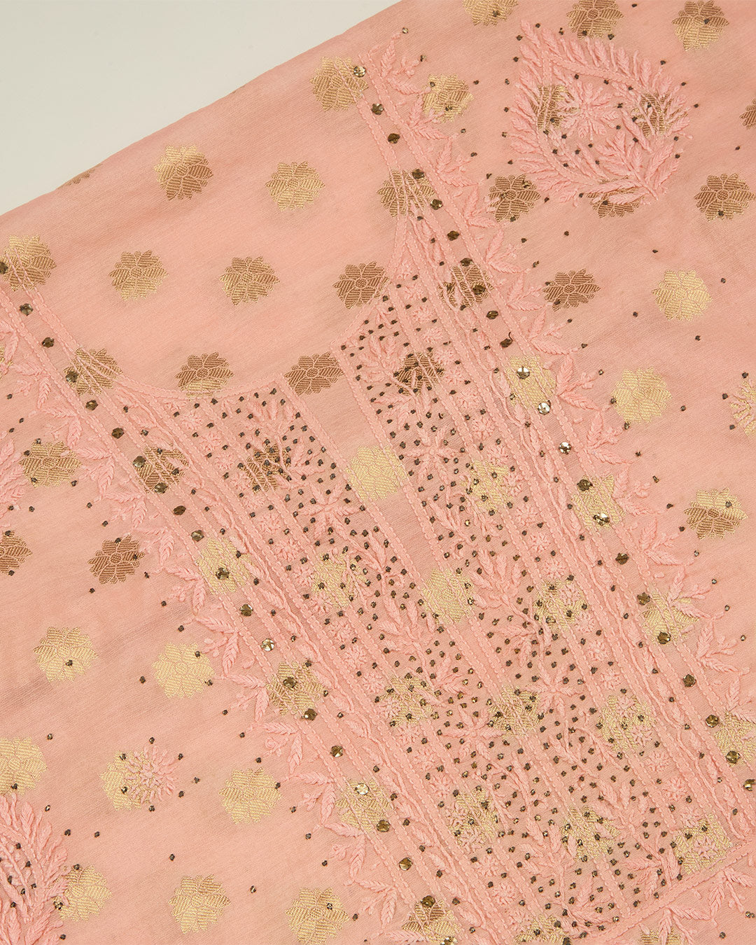 Baby Pink Chanderi Woven Suit with Lucknowi & Badla Work