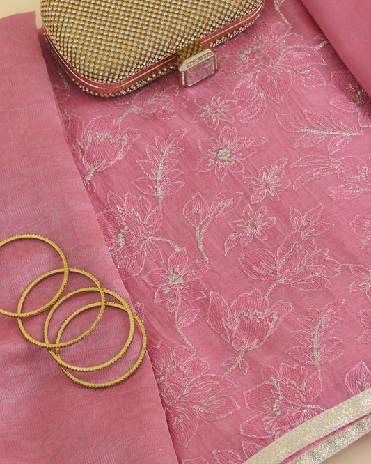 Onion Pink Mal Chanderi Embroidered Suit Set