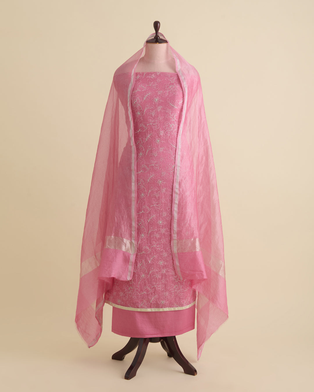 Onion Pink Mal Chanderi Embroidered Suit Set