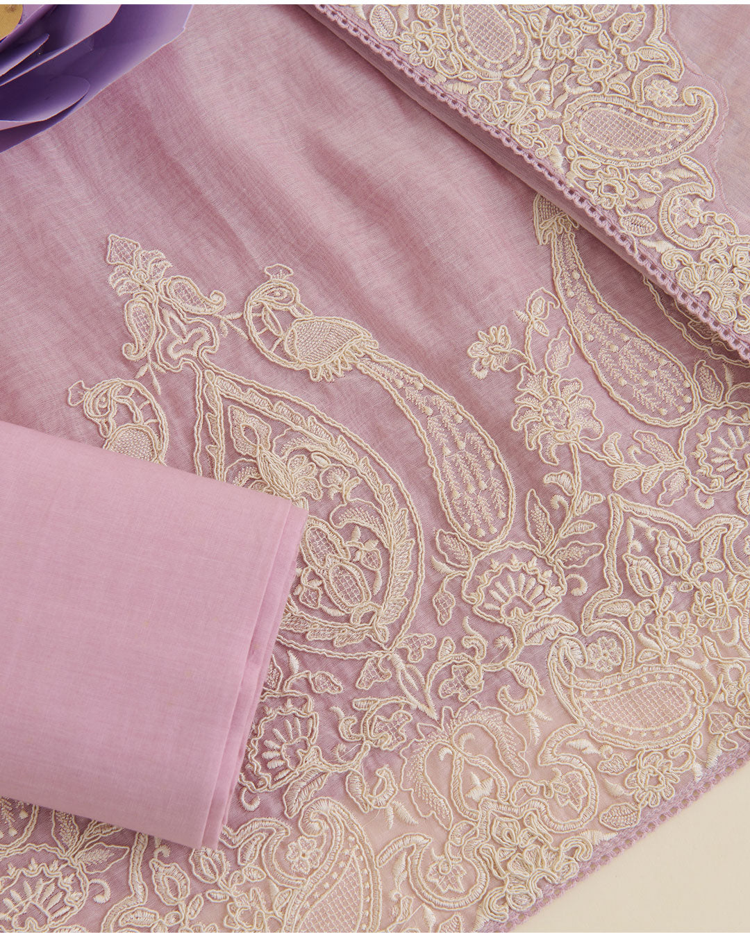 Onion Pink Mal Chanderi Suit with Dori Embroidered Daman & Dupatta