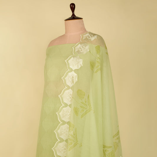 Pista Green Fine Chanderi Self Embroidered Suit with Printed Dupatta