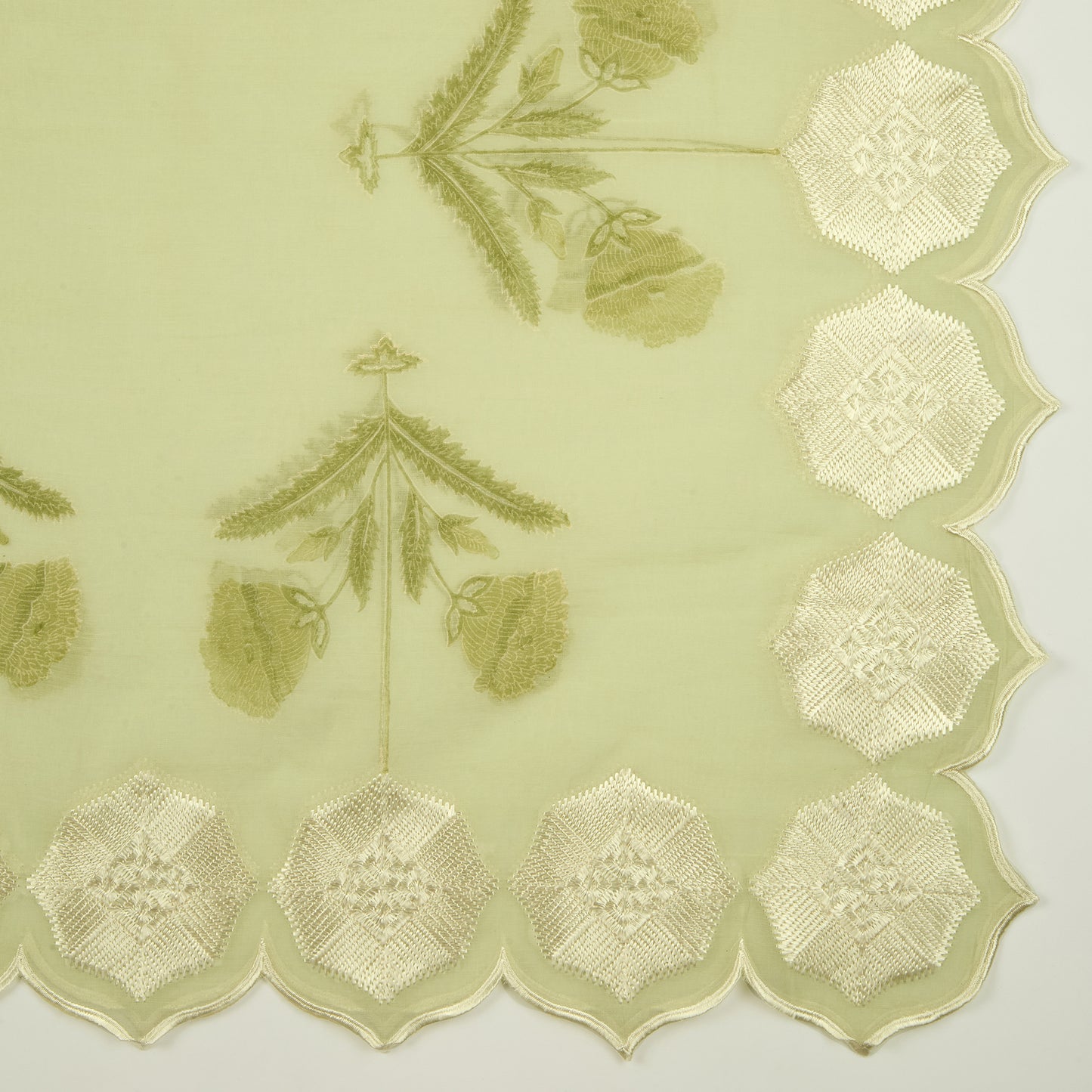 Pista Green Fine Chanderi Self Embroidered Suit with Printed Dupatta