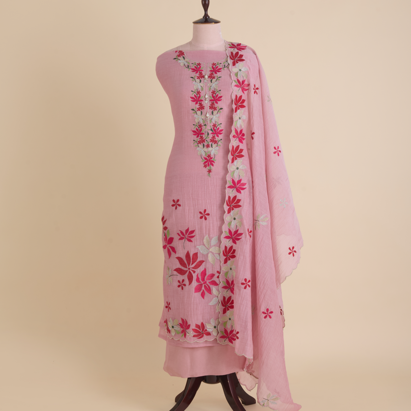 Pink Fine Chanderi Thread & Zari Embroidered Suit
