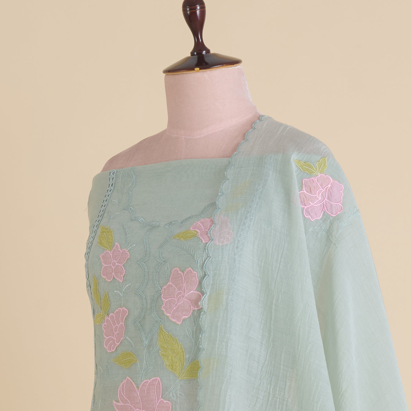 Sea Green Fine Chanderi Thread & Sequin Embroidered Kurta Set