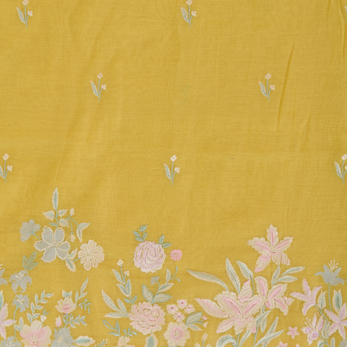 Yellow Fine Chanderi Thread Embroidered Suit with Butti