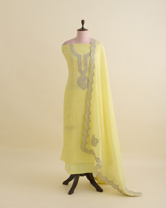 Yellow Mal Chanderi Kurta Set with Dori Work & Matching Dupatta
