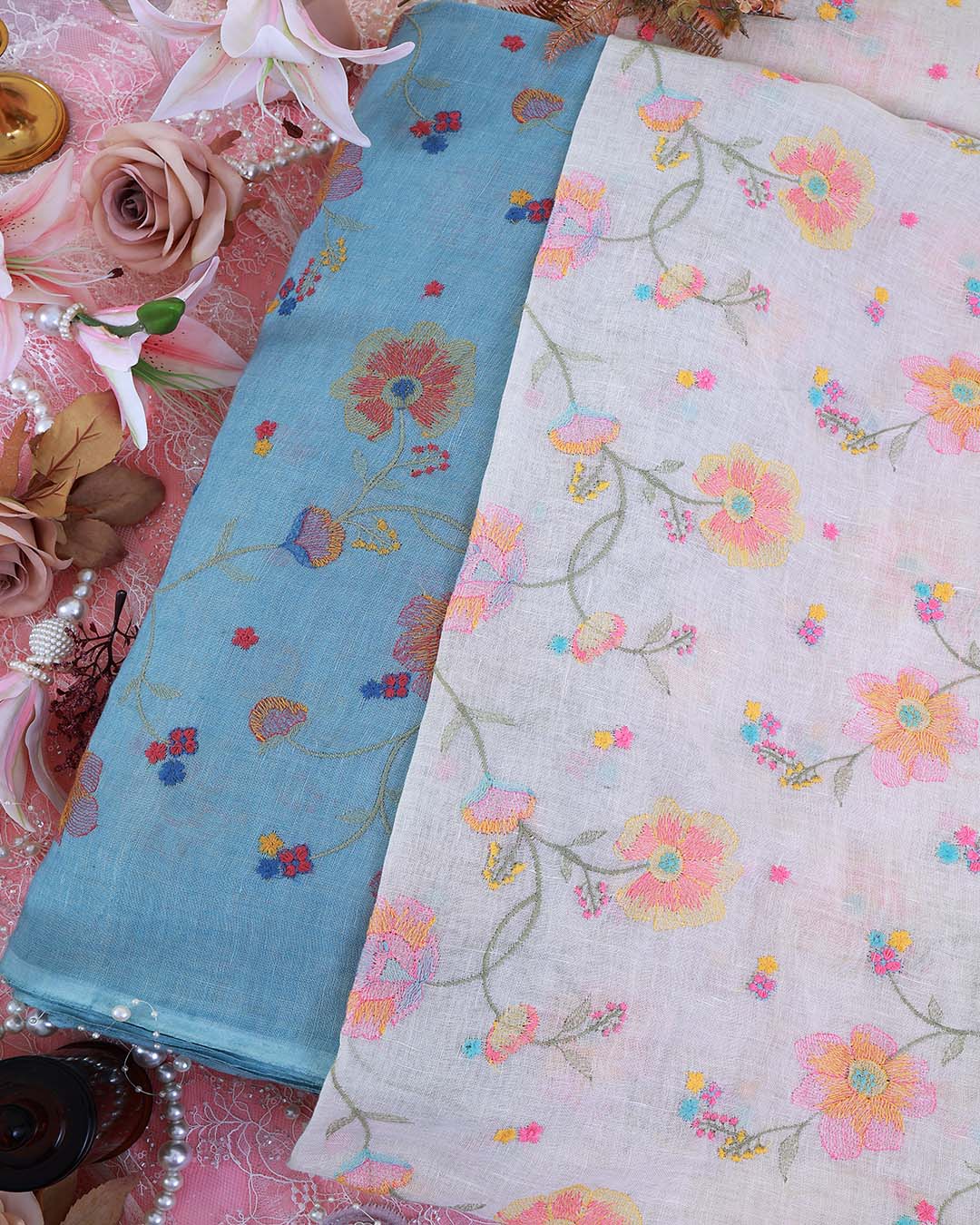 Gauze Linen Multi Thread Jaal Embroidery Fabric