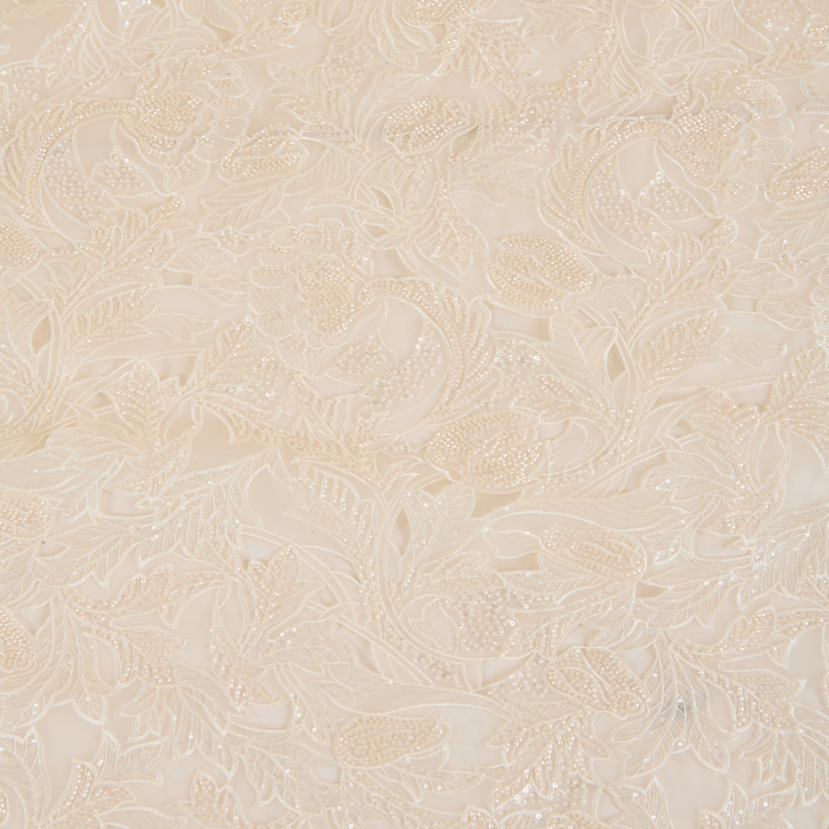 Cream Glass Tissue Cut-Work Jaal with Cut-Dana Sequin Embroidery Fabric