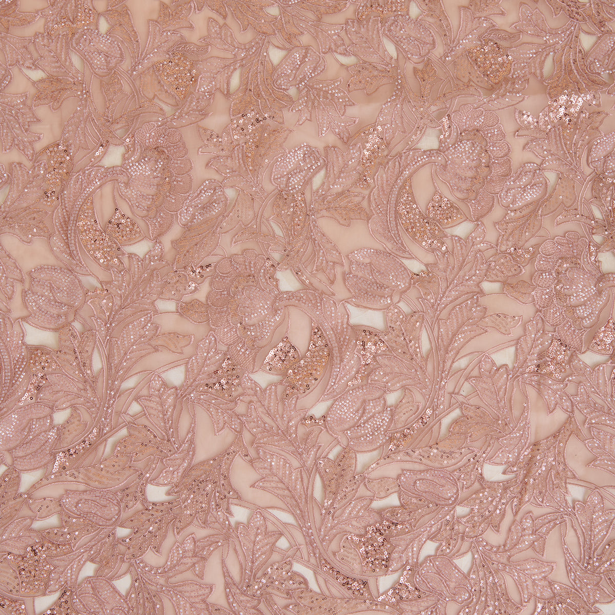 Dusty Pink Glass Tissue Cutwork Cutdana Sequin Embroidery Jaal Fabric
