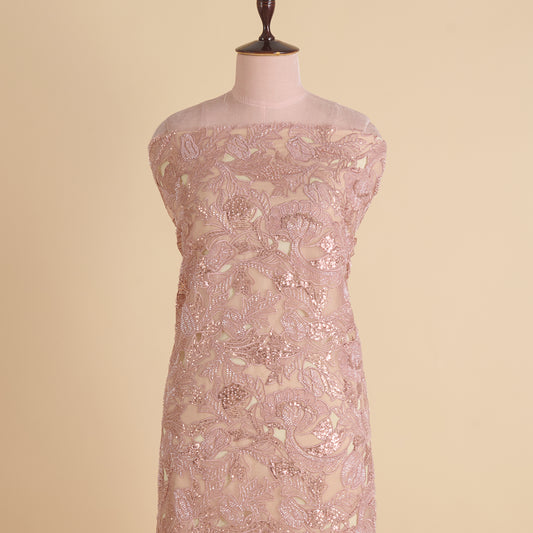 Dusty Pink Glass Tissue Cutwork Cutdana Sequin Embroidery Jaal Fabric