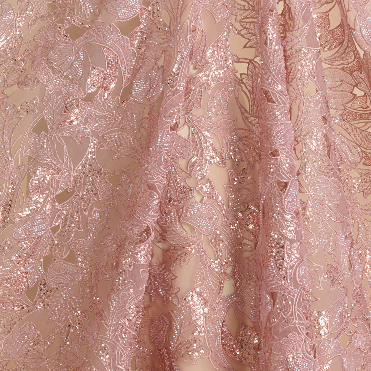 Dusty Pink Glass Tissue Cutwork Cutdana Sequin Embroidery Jaal Fabric