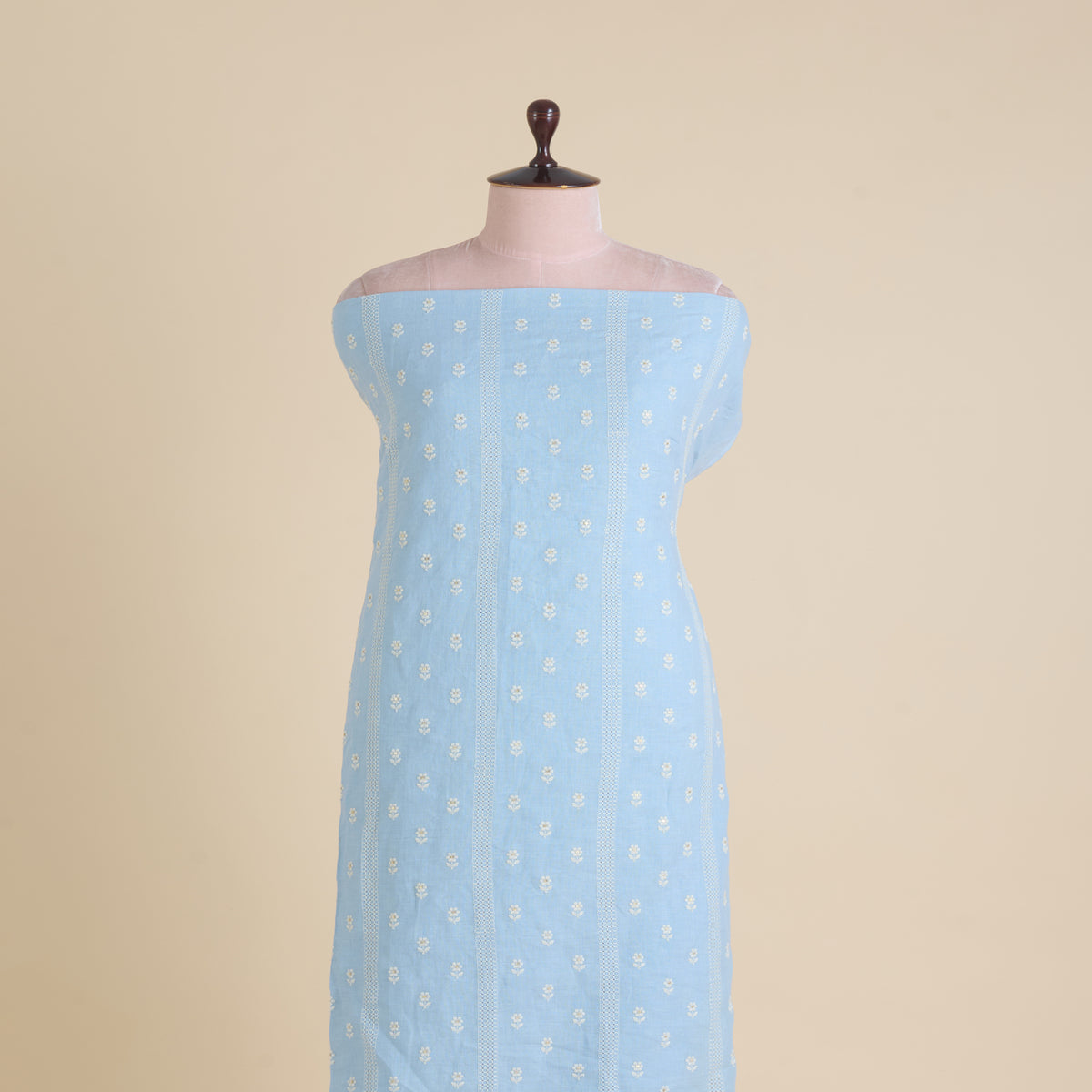 Powder Blue Gauze Linen Resham Sequin Stripes Buti Fabric