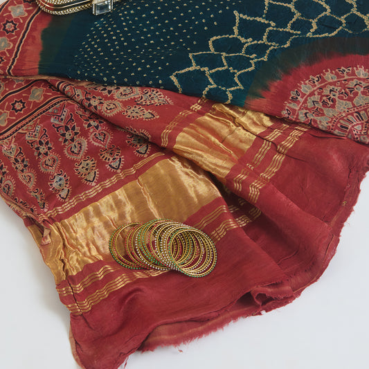 Blue Gajji Silk Bandhej Ajrak Dupatta