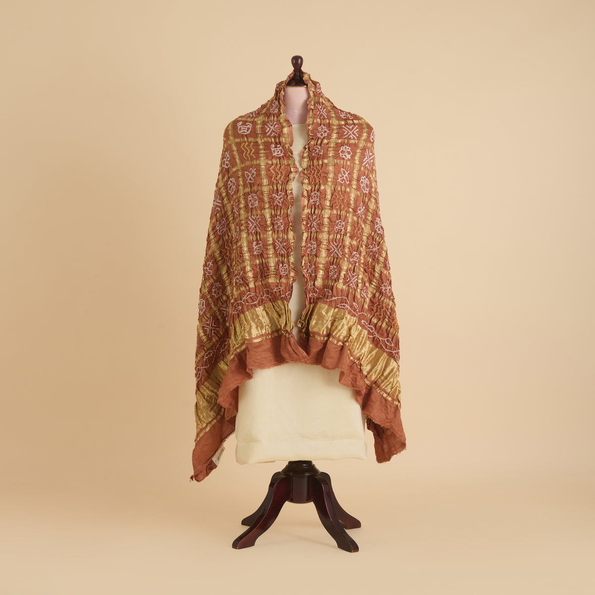 Brown Gajji Silk Bandhej Gharchola Lagdi Patta Dupatta