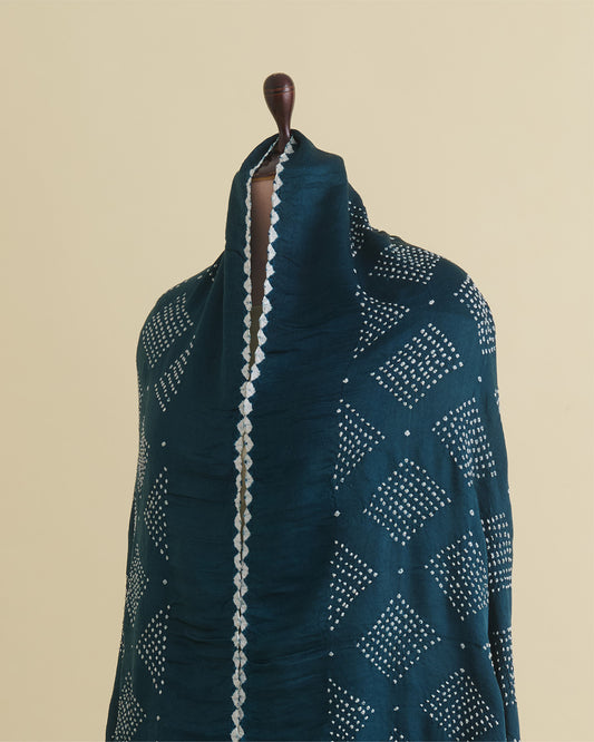 Dark Grey Gaji Silk Bandhej Geometric Dupatta