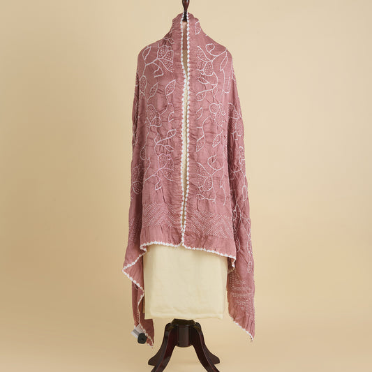 Dusty Pink Gajji Silk Bandhej Dupatta