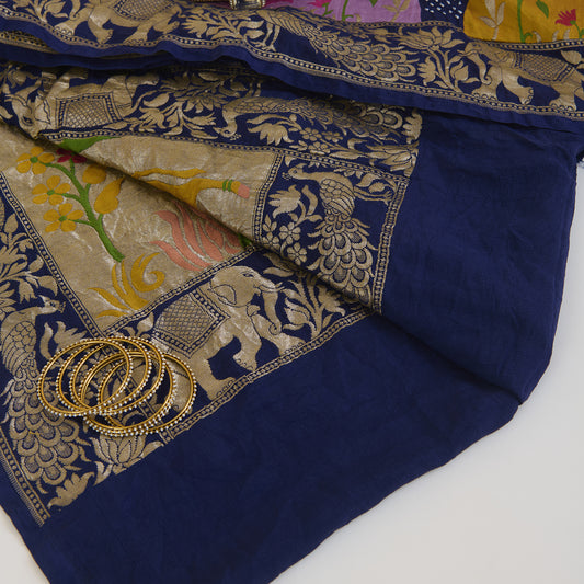 Dark Purple Georgette Bandhej Hand Woven Gold Resham Jaal Dupatta
