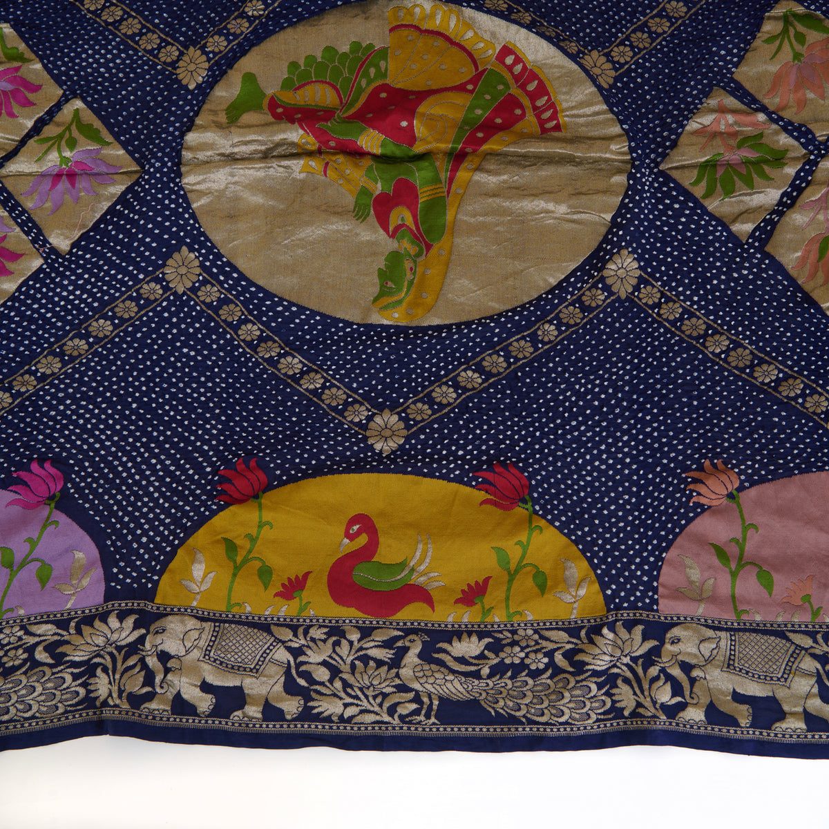 Dark Purple Georgette Bandhej Hand Woven Gold Resham Jaal Dupatta