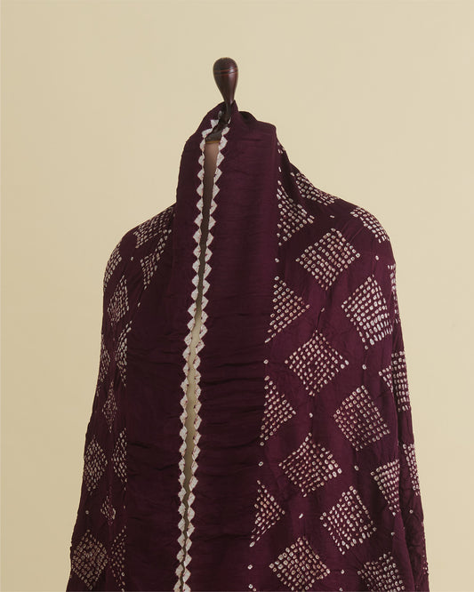 Deep Wine Gaji Silk Bandhej Geometric Dupatta