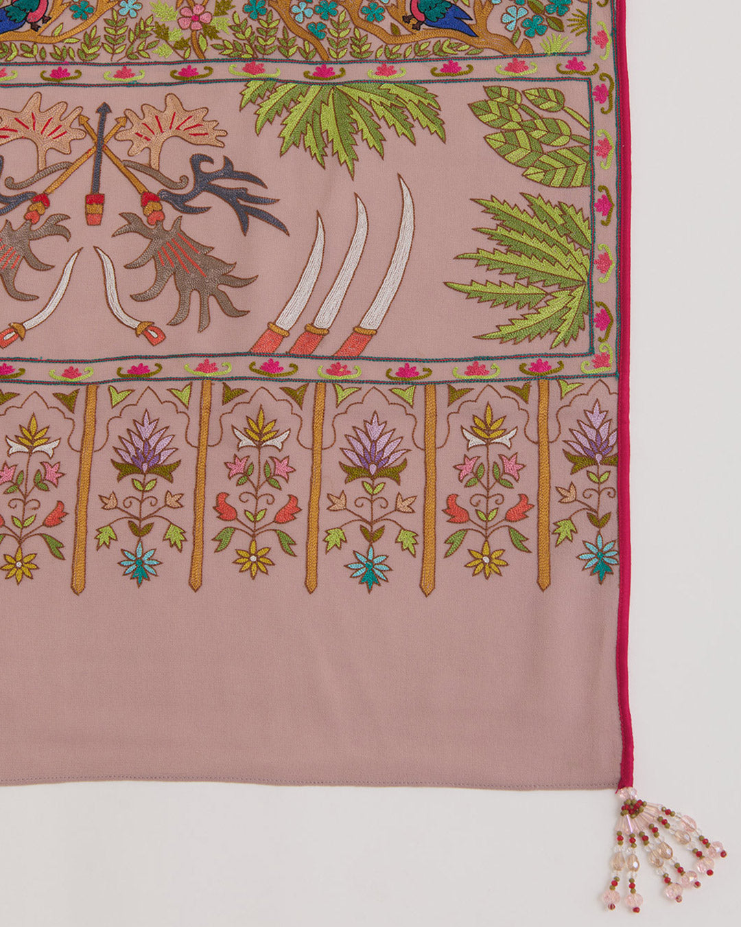 English Beige Georgette Pure Kashmiri Hand Work Dupatta