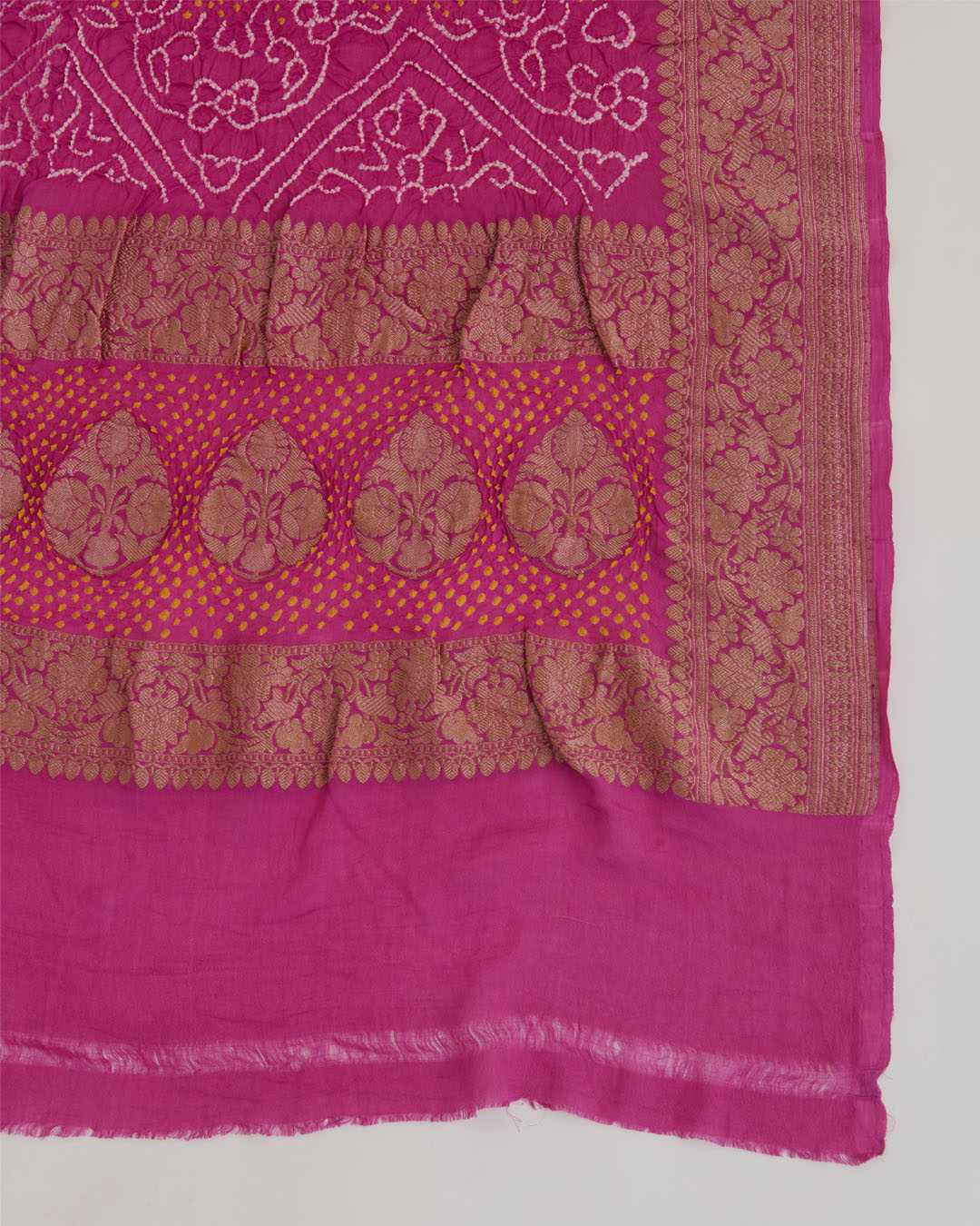 Mauve Georgette Bandhej Handwoven Dupatta with Gold Border