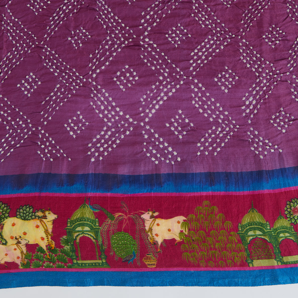 Magenta Blue Gaji Silk Bandhej Dupatta