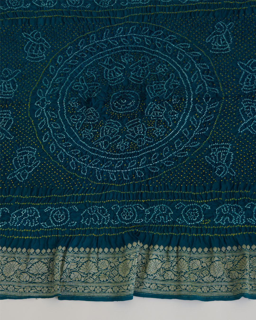 Peacock Blue Georgette Bandhej Handwoven Dupatta with Gold Border