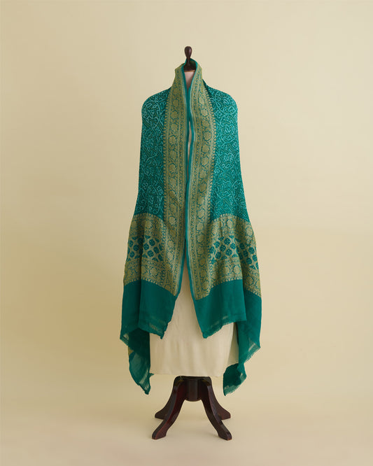 Rama Georgette Bandhej Handwoven Dupatta with Gold Border
