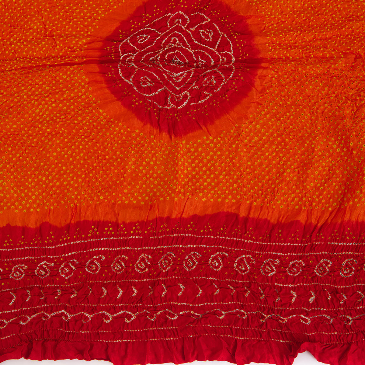 Red Orange Gaji Silk Bandhej Lagdi Patta Pallu Dupatta