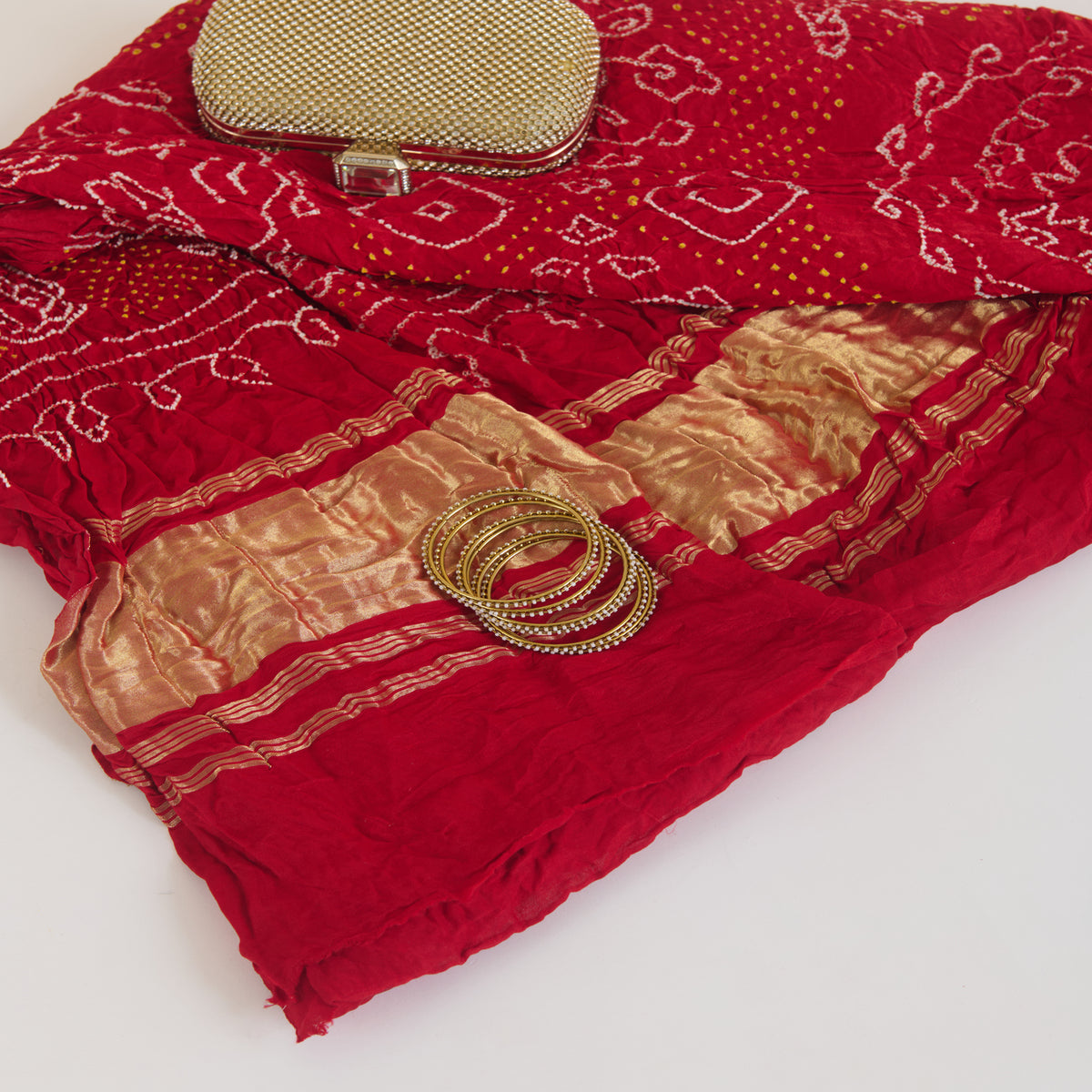Red Gaji Silk Bandhej Lagdi Patta Pallu Dupatta