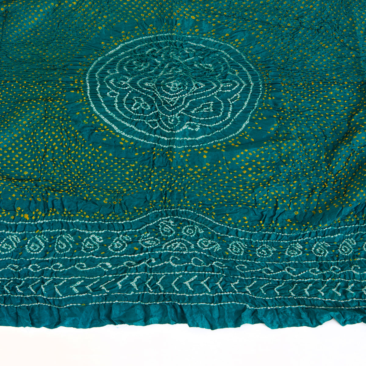 Rama Green Gaji Silk Bandhej Lagdi Patta Pallu Dupatta