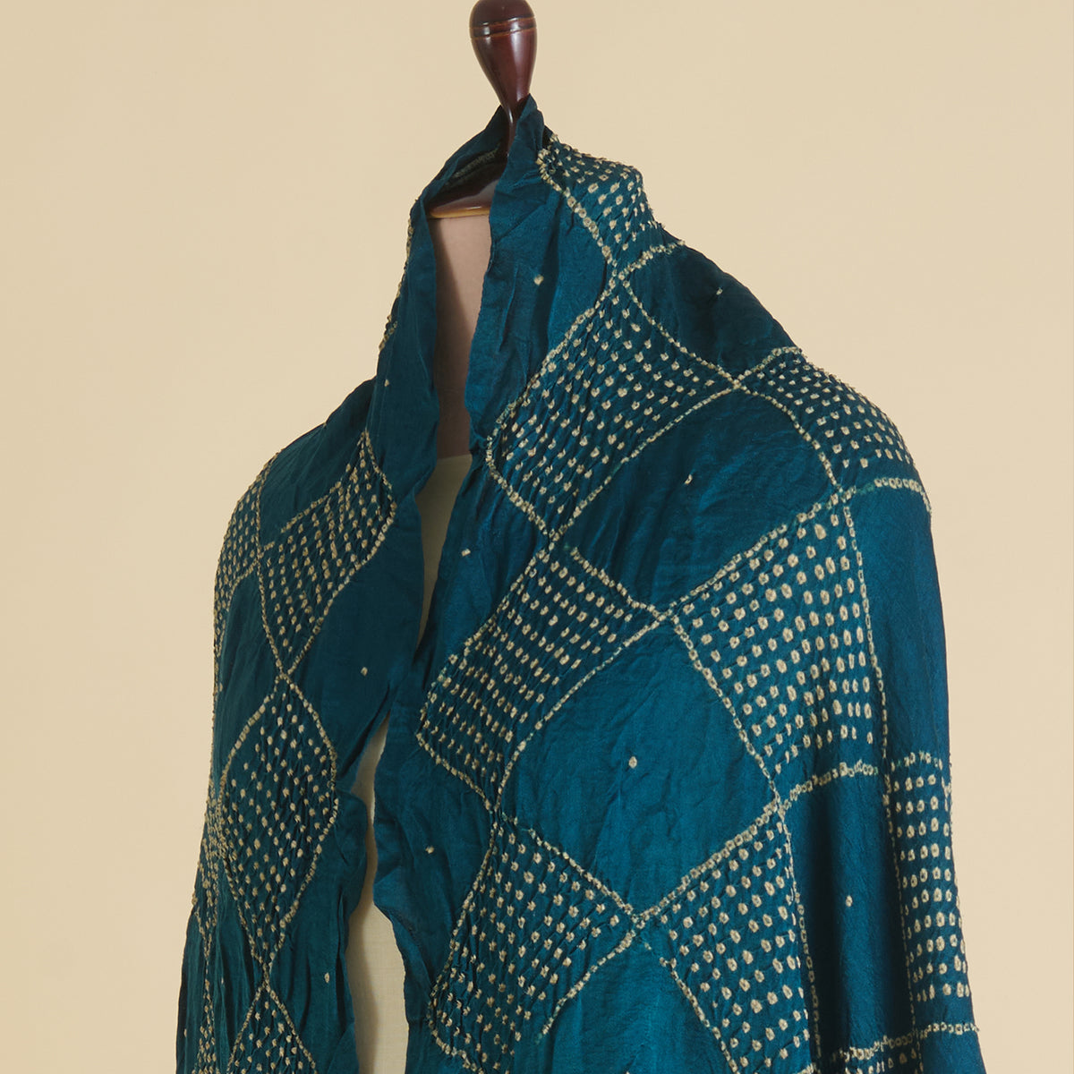 Red Blue Gajji Silk Bandhej Ajrakh Dupatta