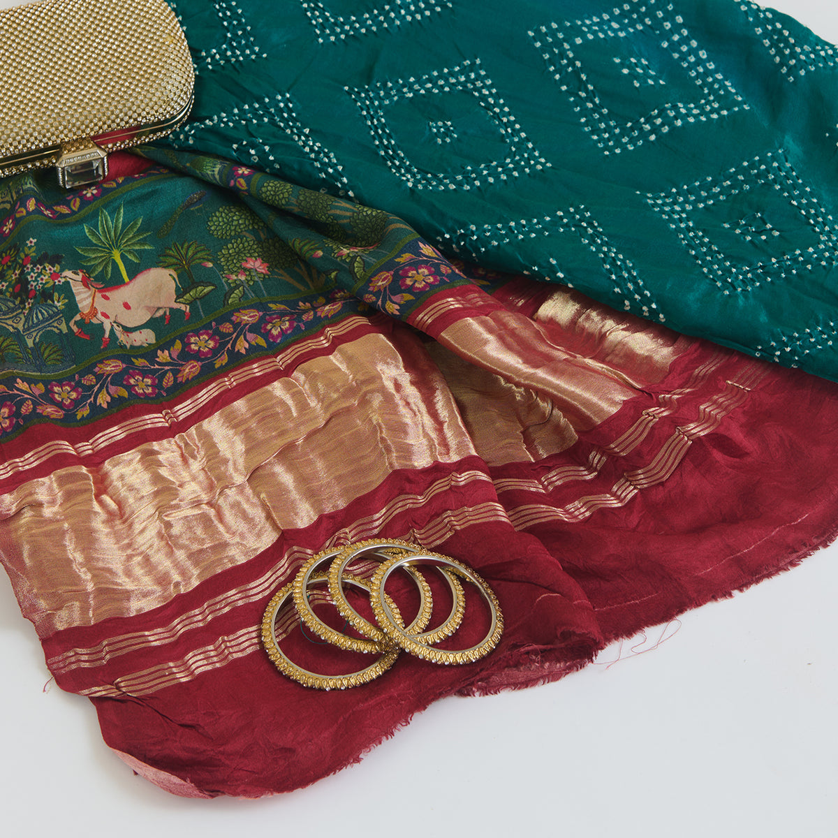 Rama Maroon Gaji Silk Bandhej Dupatta