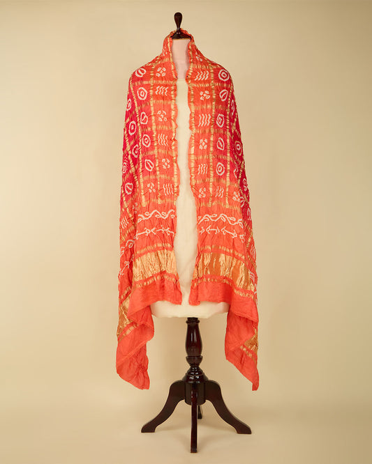 Red/Orange Cotton Silk Ikat Handloom Woven Fabric