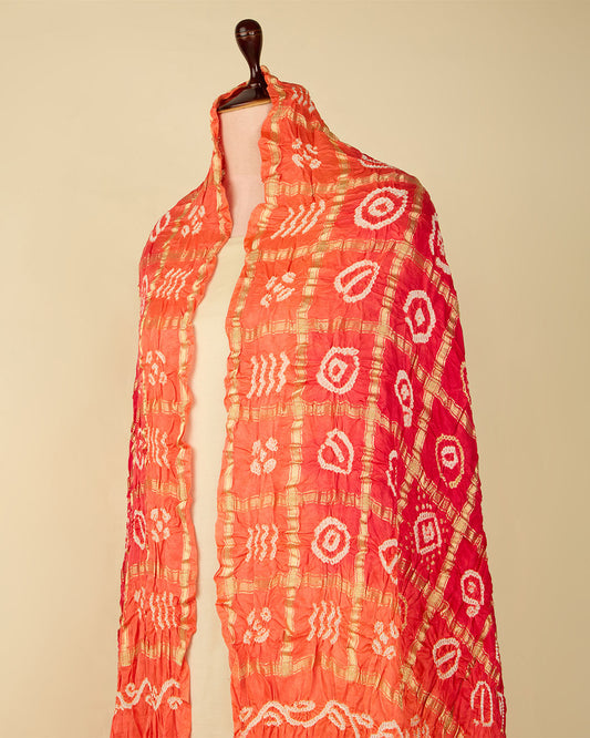 Red/Orange Cotton Silk Ikat Handloom Woven Fabric