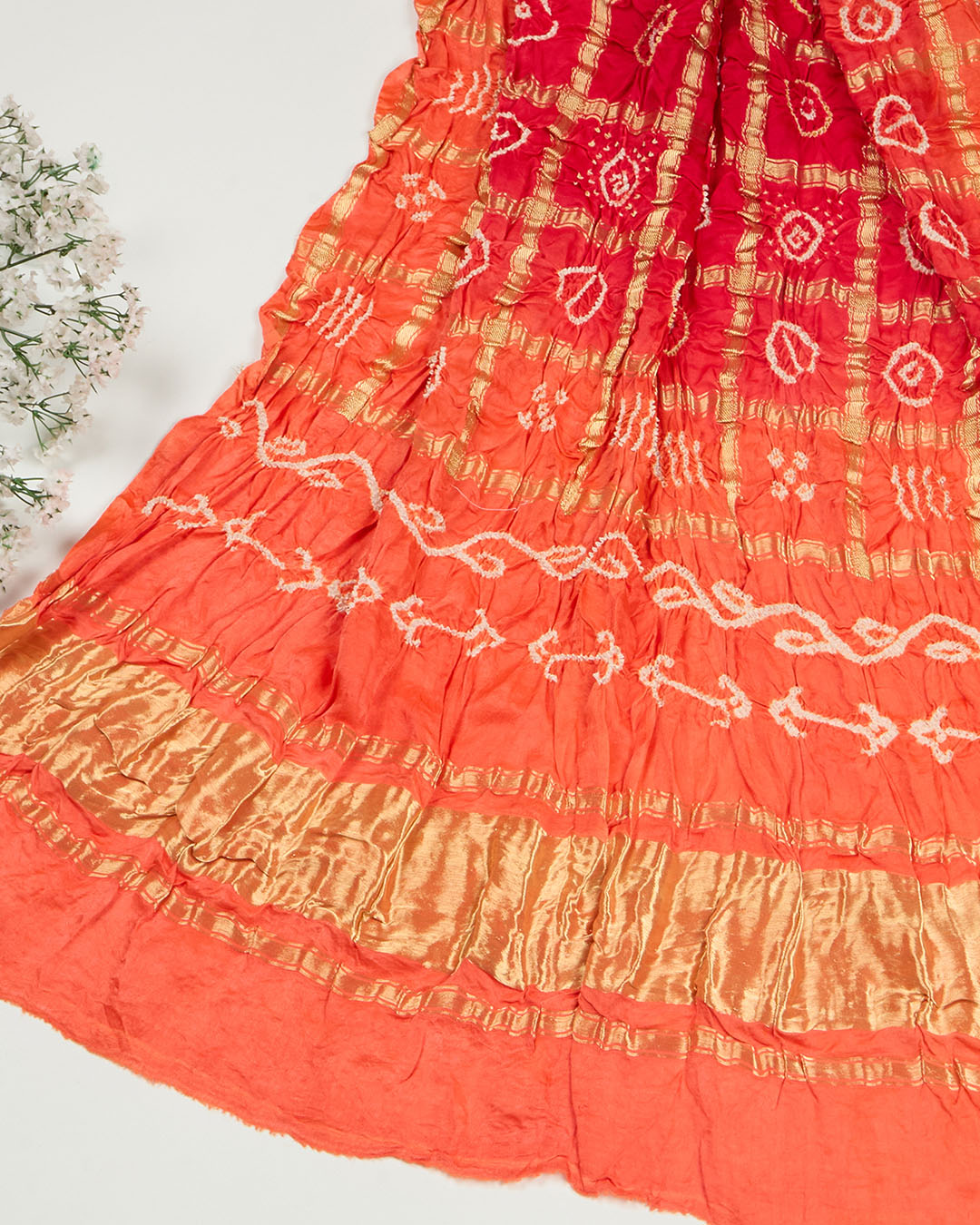 Red/Orange Cotton Silk Ikat Handloom Woven Fabric