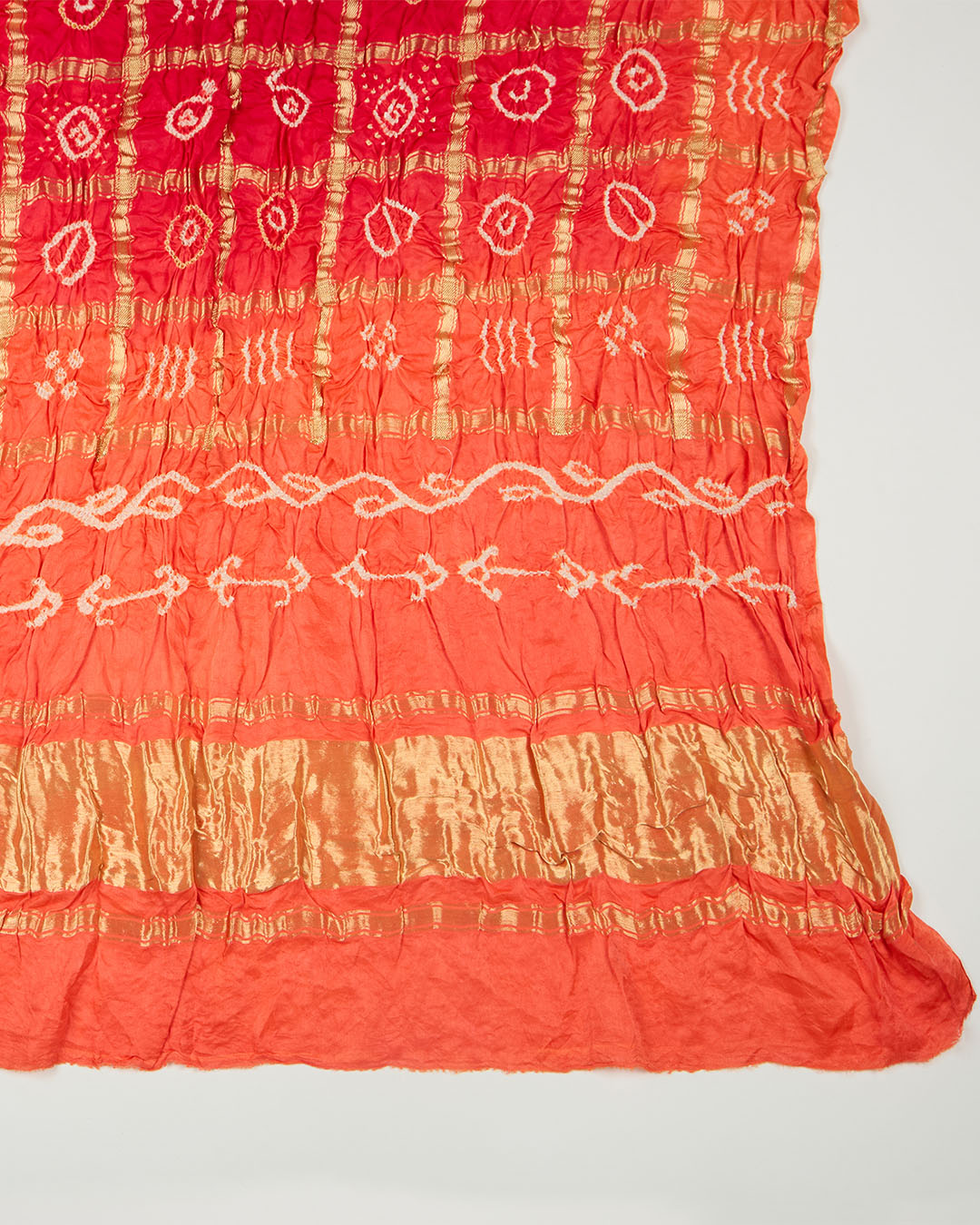 Red/Orange Cotton Silk Ikat Handloom Woven Fabric
