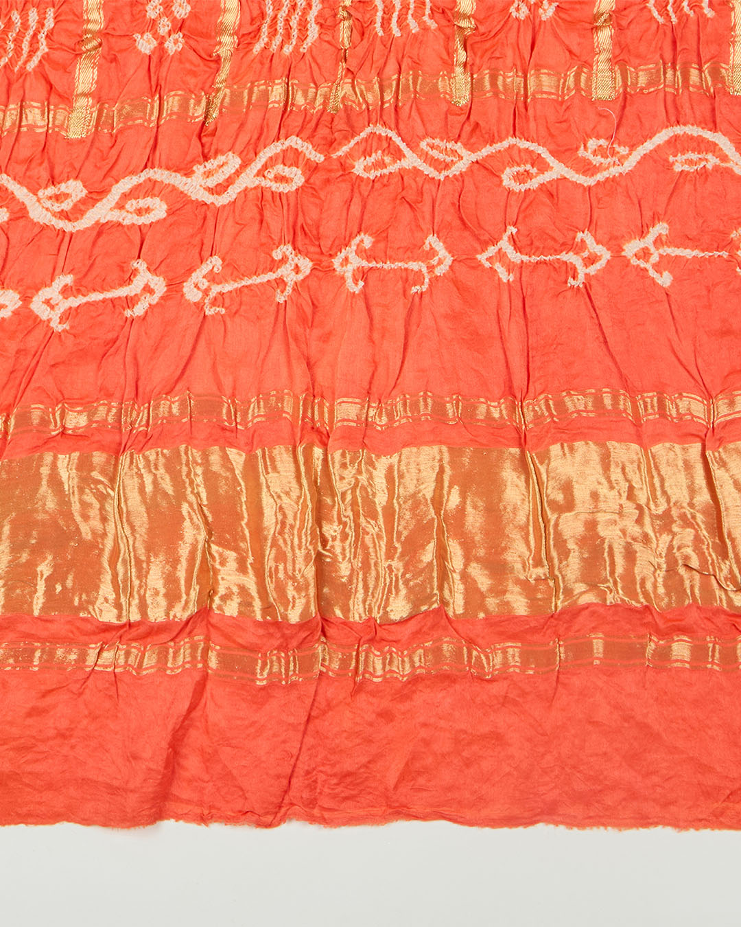 Red/Orange Cotton Silk Ikat Handloom Woven Fabric
